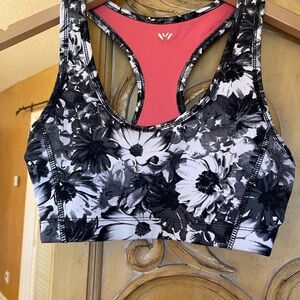 Floral Black and White Sports Bra